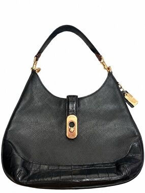 Coach Amber Hobo F48636 Black Exotic Mix Pebbled Leather Shoulder Bag